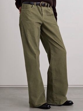 THE ROW Eglitta Corduroy Straight Wide Leg Pants Green Khaki Size 25